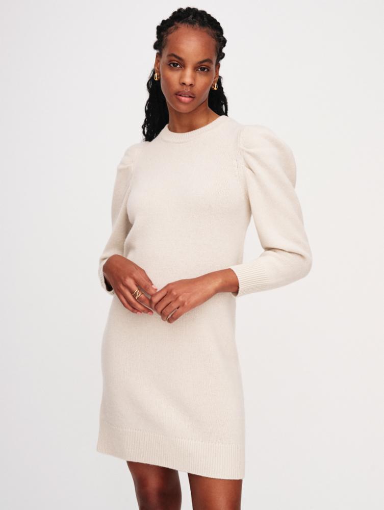 White & Warren - Cashmere Blend Puff Sleeve Dress in Ivory Blond Genius White & Warren - Cashmere Blend Puff Sleeve Dress in Ivory Blond Genius