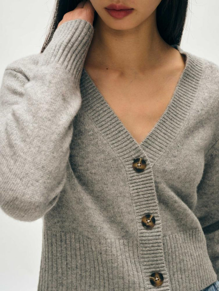 White + Warren - Cashmere Cropped Button Down Cardigan in Grey Heather