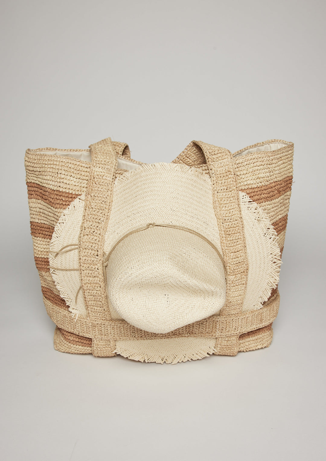 Hat Attack - Original Straw Traveler Bag in Natural/Toast Stripe