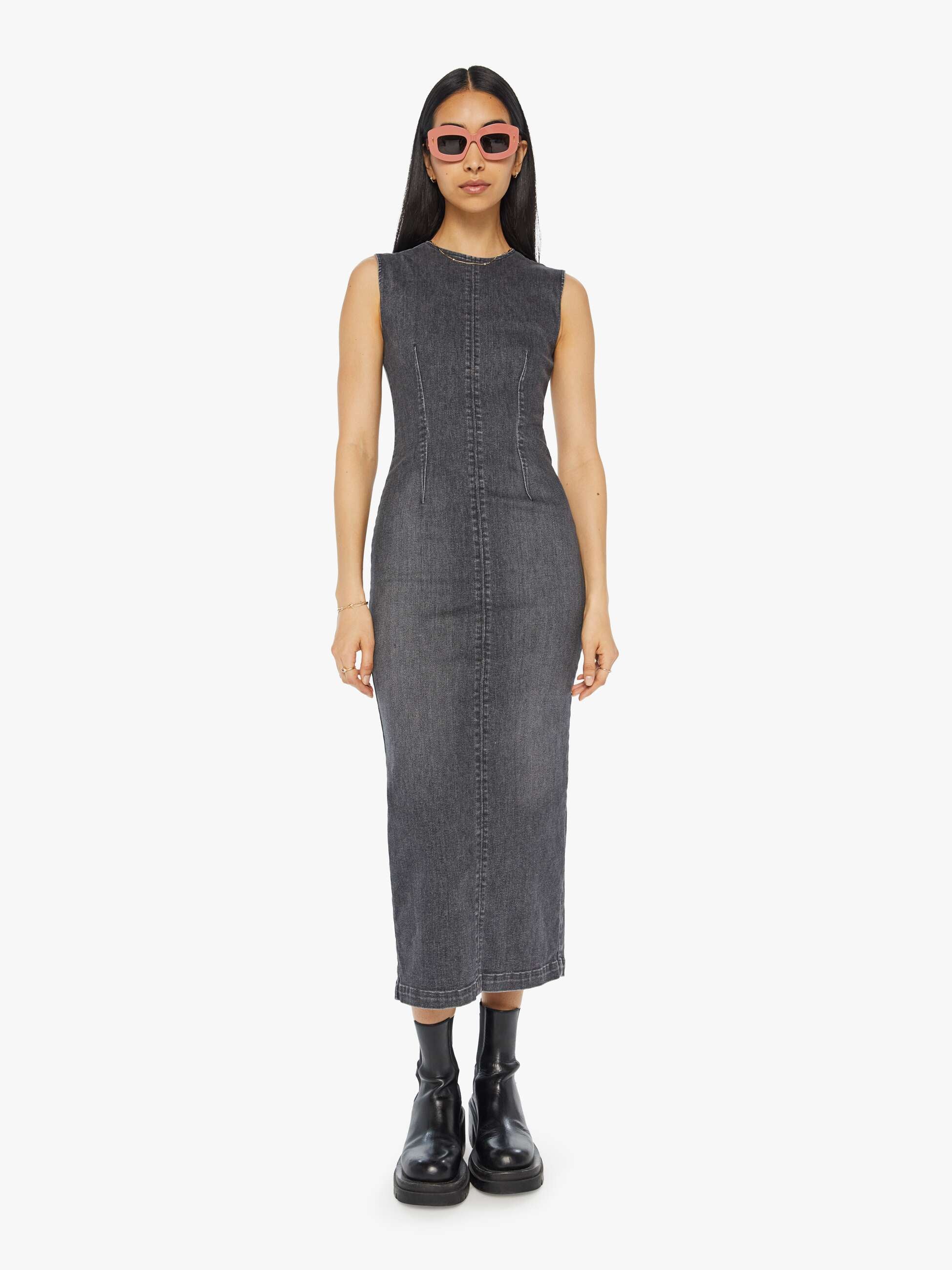 Mother - The Swerve Denim Dress in Up in Smoke Mother - The Swerve Denim Dress in Up in Smoke