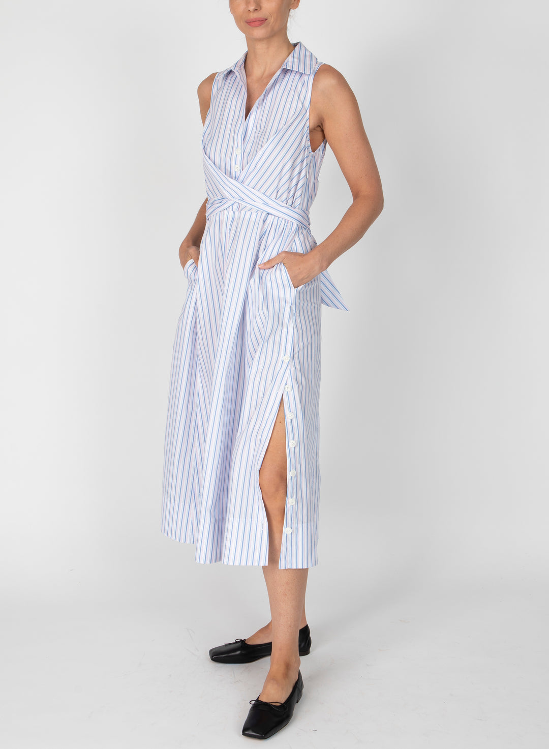 Derek Lam 10 Crosby - Shanaya Front Wrap Dress in Blue Multi