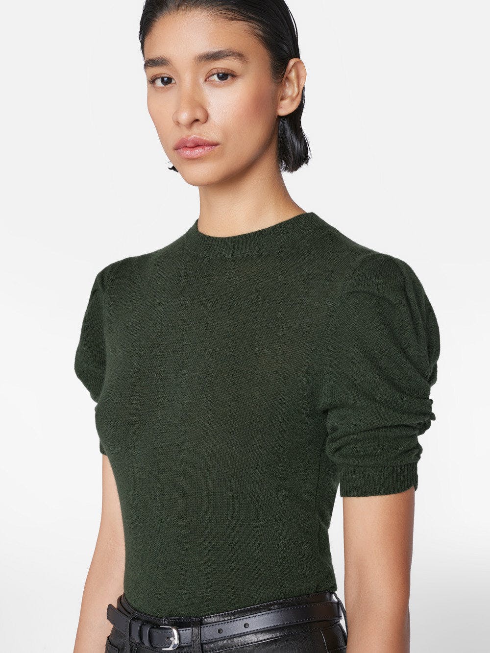 Ruched Sleeve Cashmere Wool Sweater