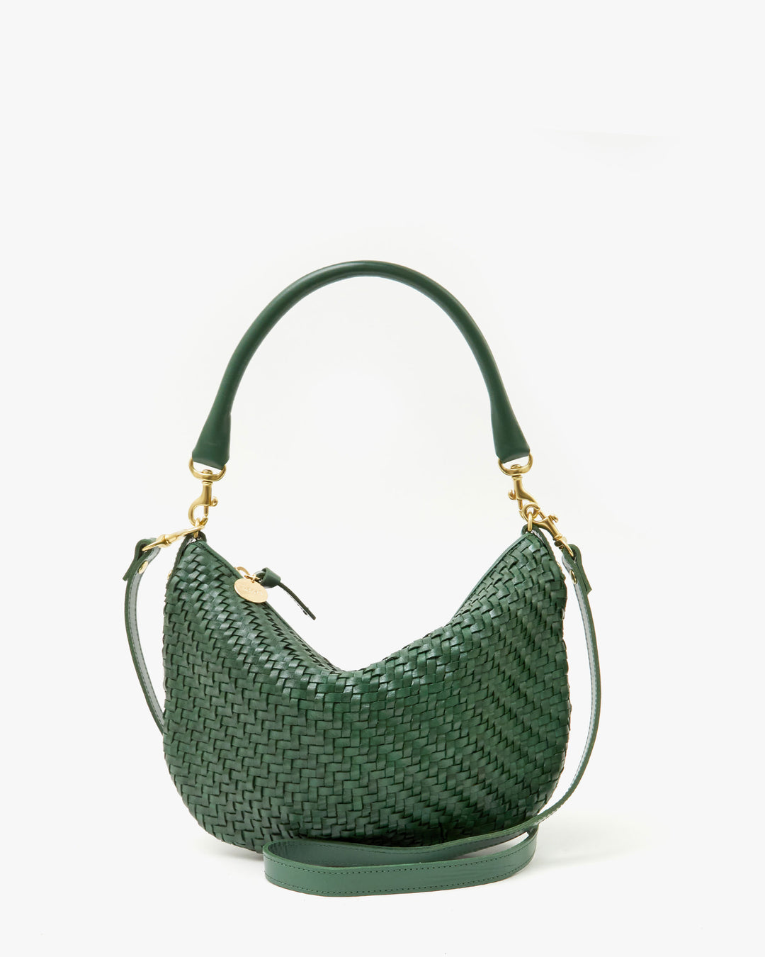 Clare V - Petit Moyen Messenger in Evergreen Woven Zig Zag – Blond