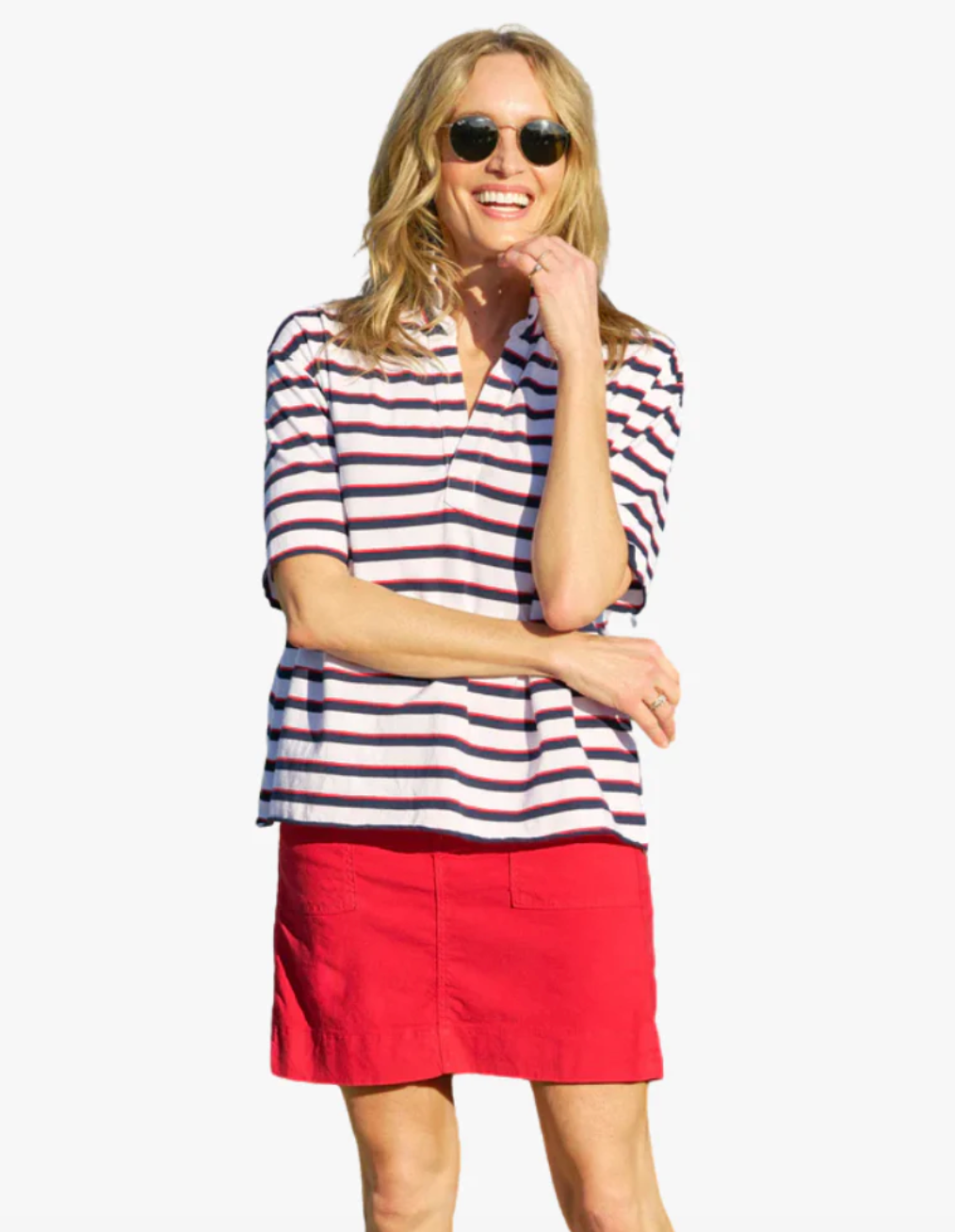 Frank & Eileen Patty Short-Sleeve Popover Henley in British Royal Navy