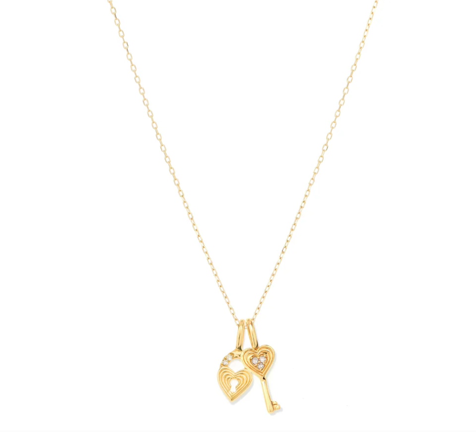 Adina - Groovy Diamond Heart Key & Padlock Mini Charm Necklace
