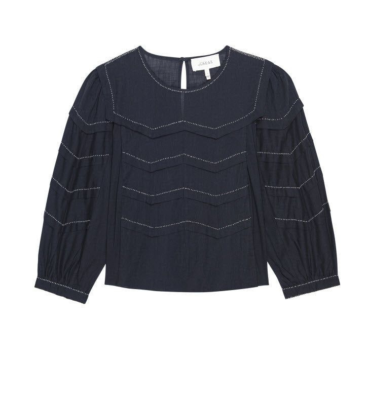 The Great - Beaded Chevron Top in Black