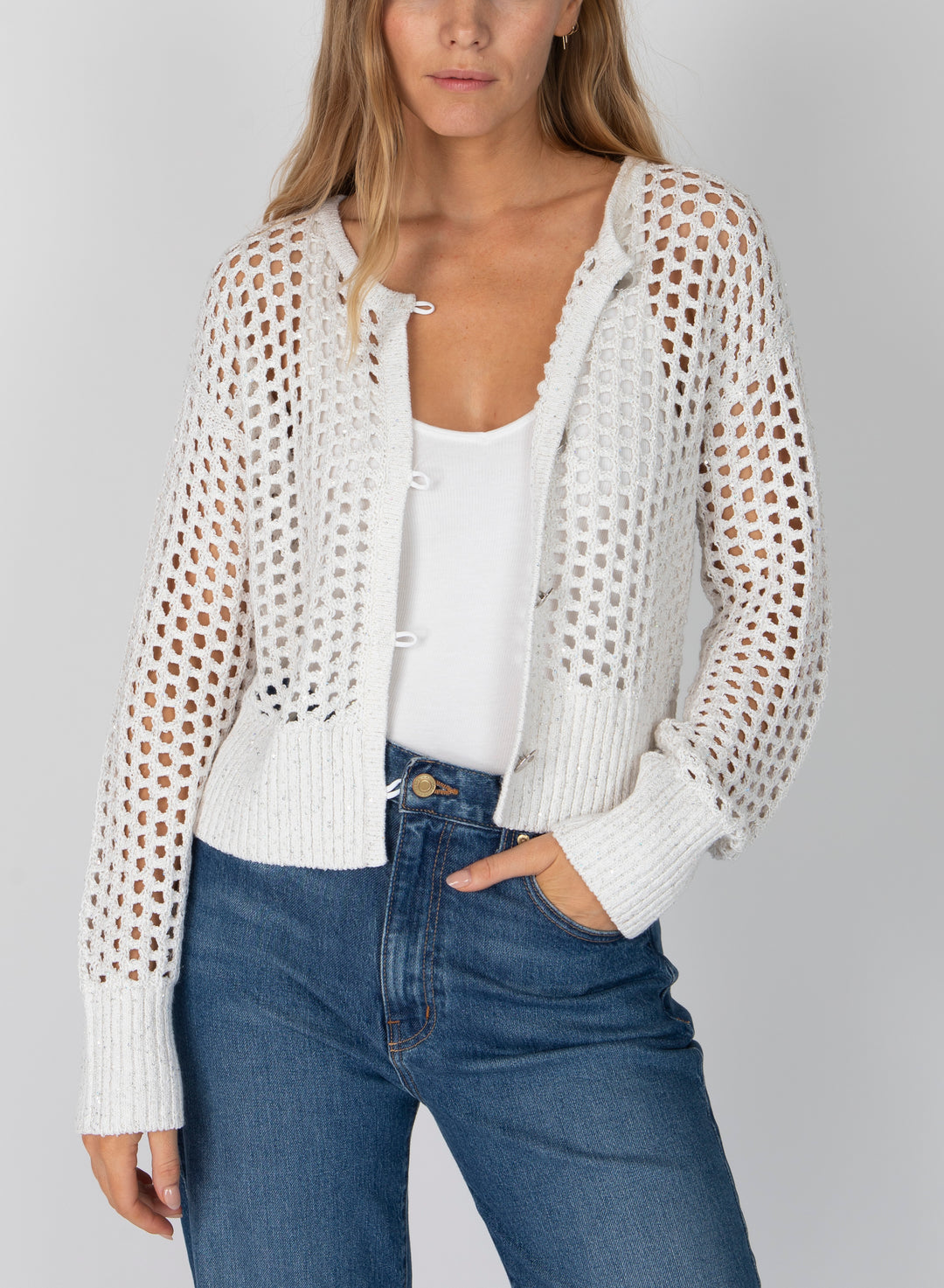 Derek Lam 10 Crosby - Syvie Crochet Sequin Cardigan in White
