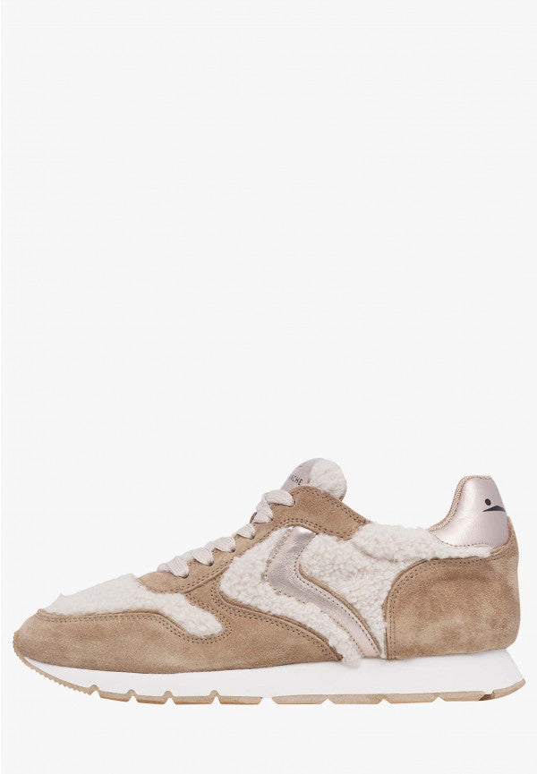 Voile Blanche - Julia Suede/Metallic Fur Sneaker in Brown