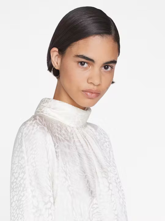 Frame Foldover Mock Neck Blouse in Off White