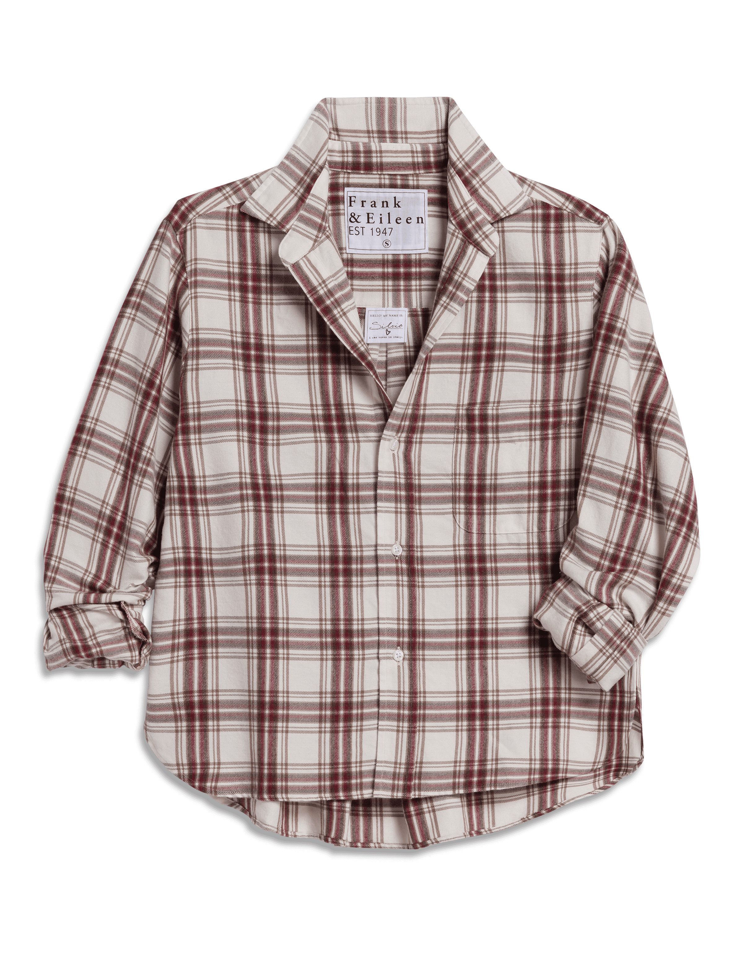 Frank & Eileen - Silvio Untuckable Shirt in Cream Wine Brown Plaid