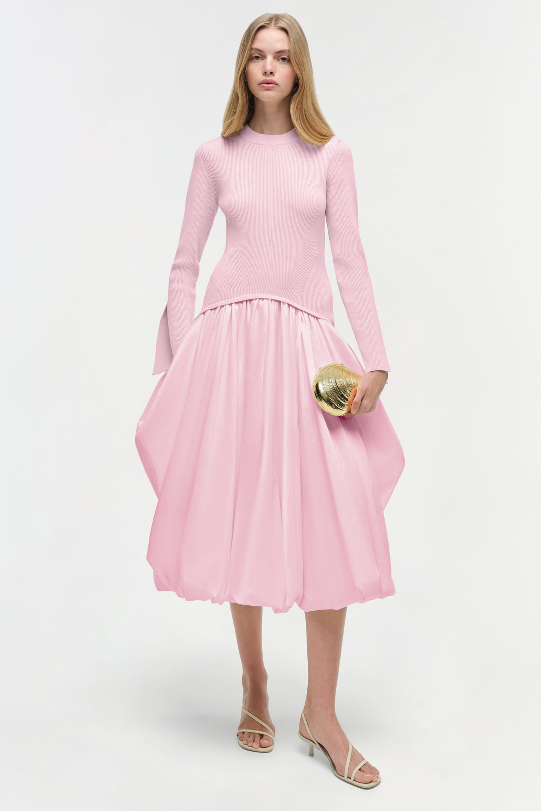 SIMKHAI - Kenlie Long Sleeve Mock Neck Midi Dress in Blush