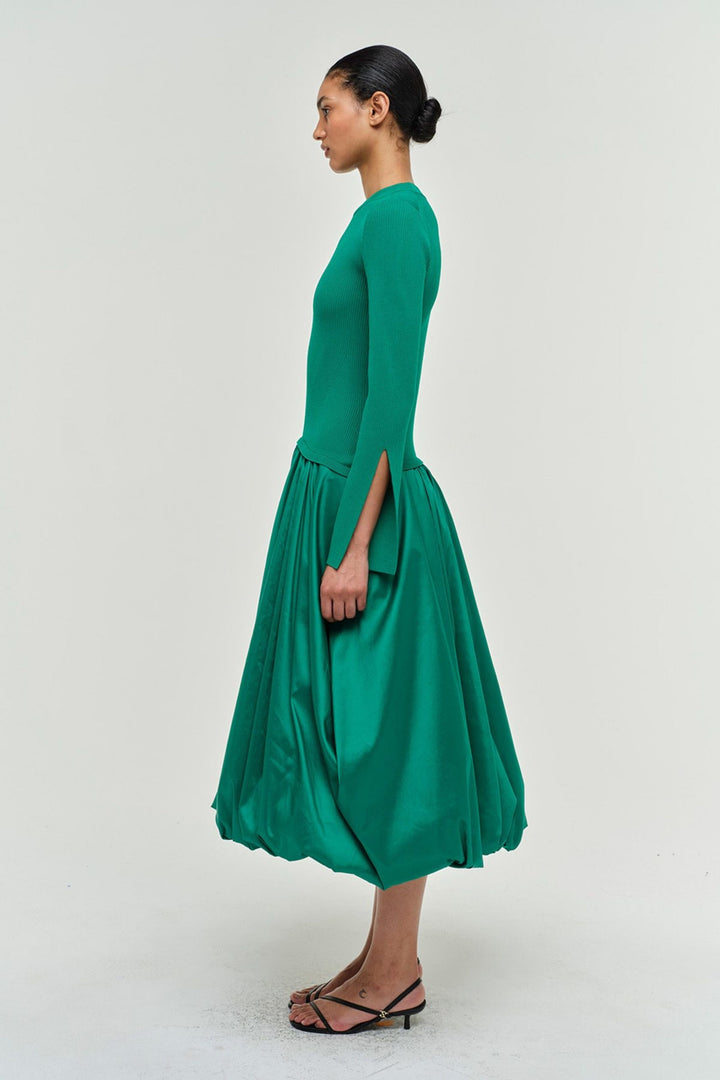 SIMKHAI - Kenlie Long Sleeve Mock Neck Midi Dress in Kelly Green
