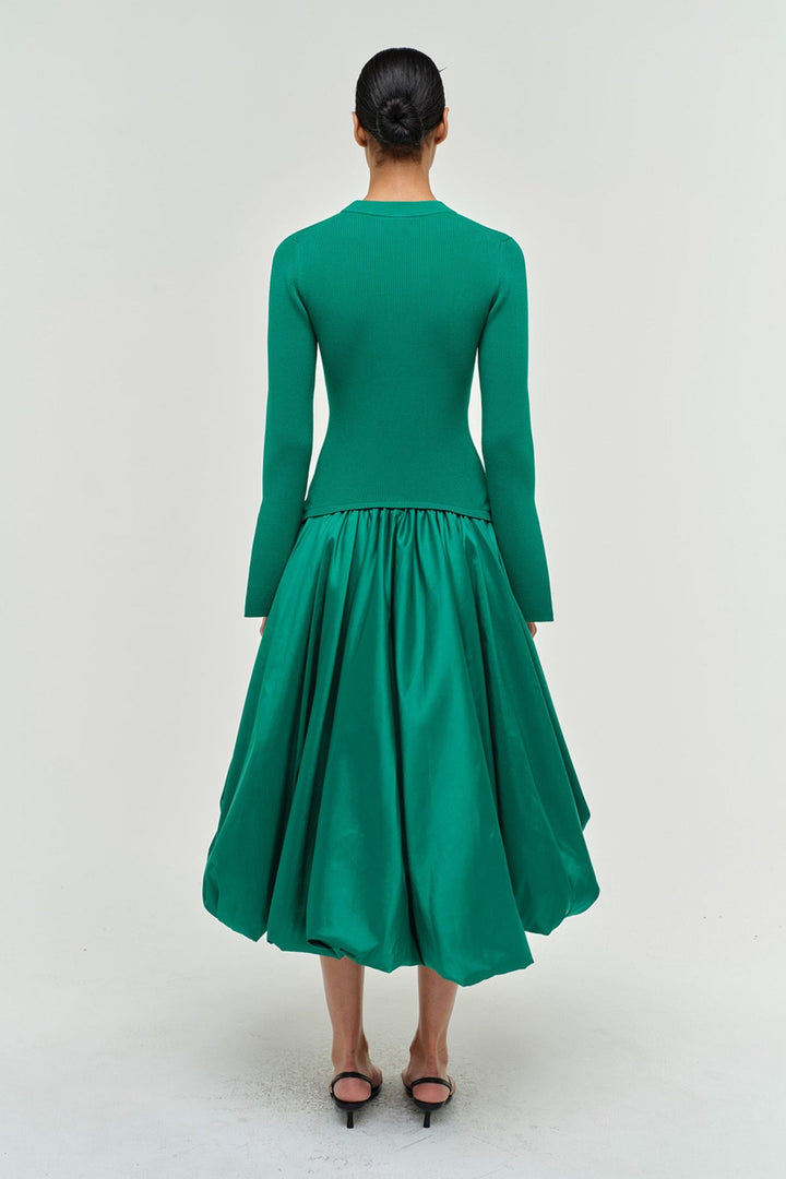 SIMKHAI - Kenlie Long Sleeve Mock Neck Midi Dress in Kelly Green