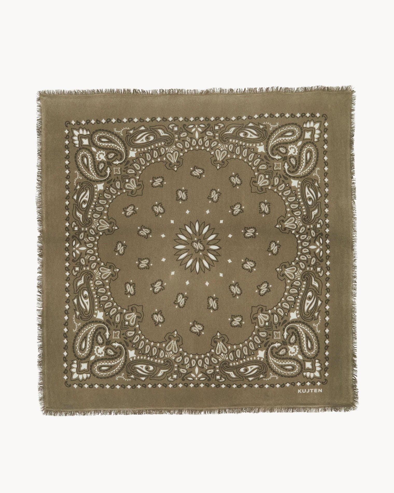KUJTEN - Hachiko Bico Large Cashmere Bandana Scarf in Marl Khaki