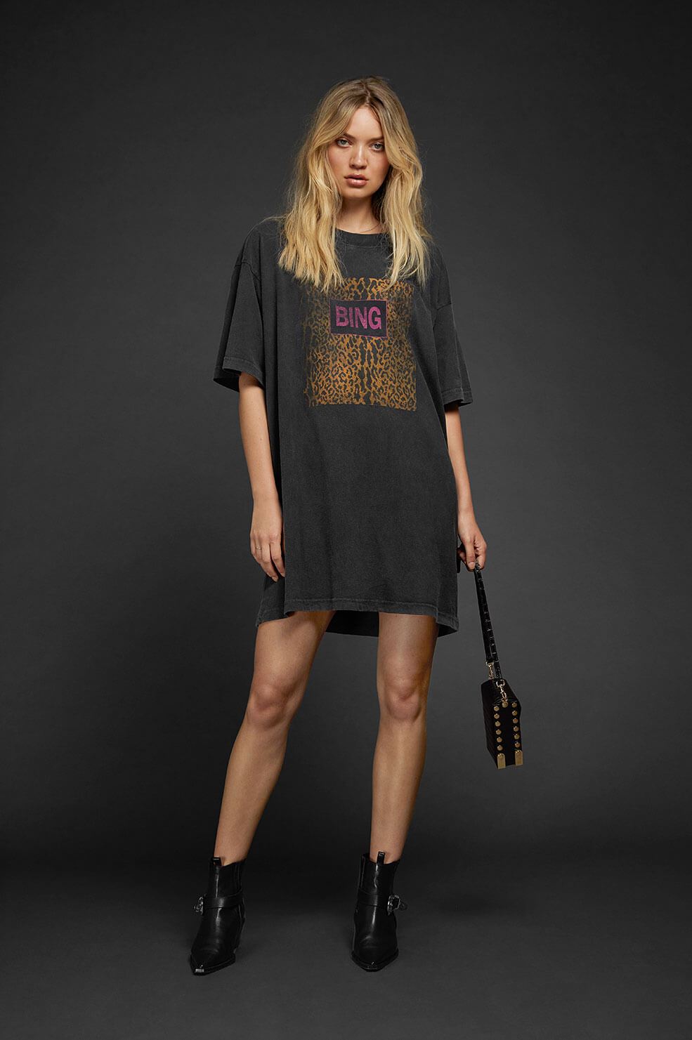Anine Bing Harley Tee Dress Charcoal