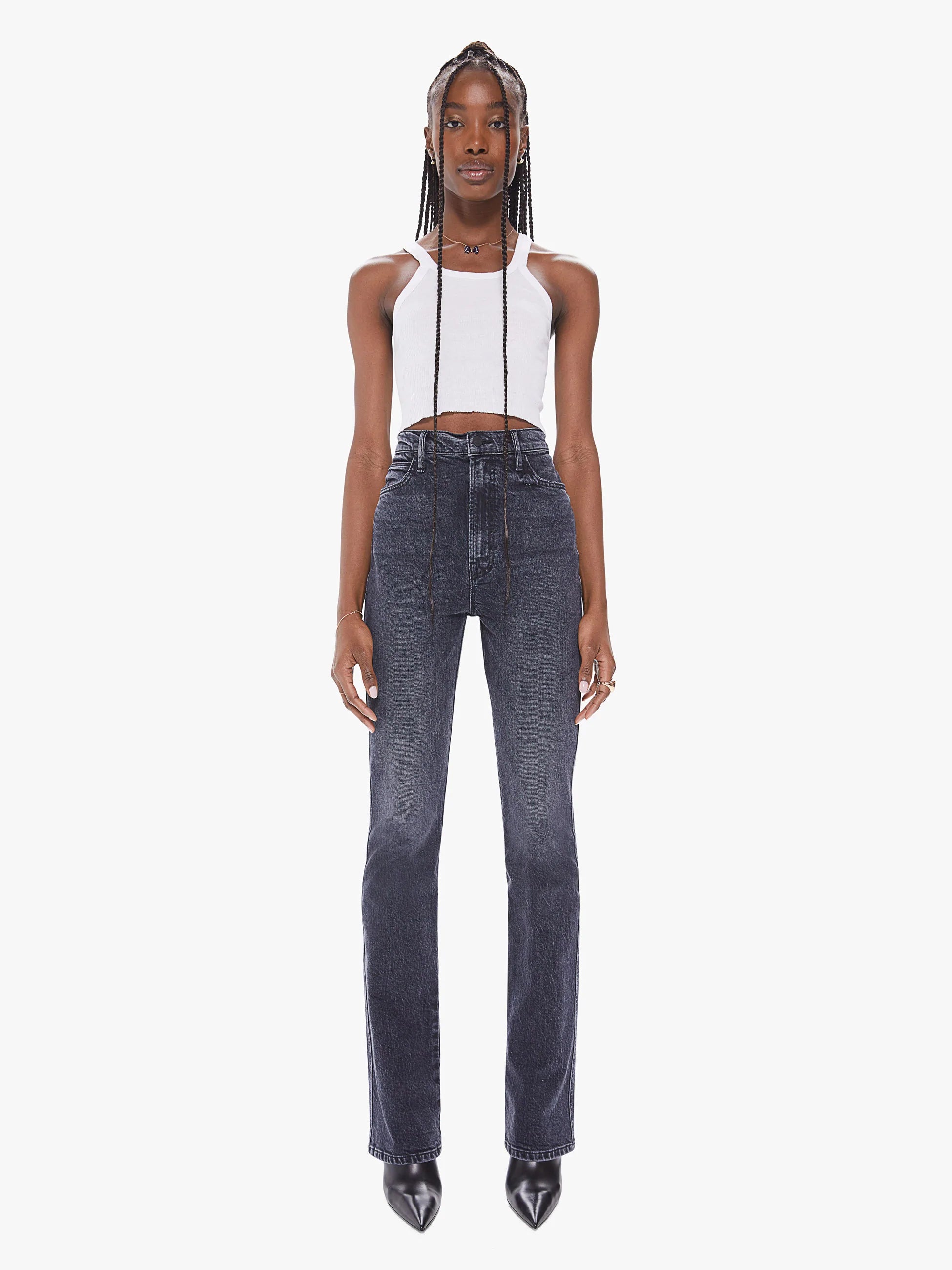 デニム・ジーパン MOTHER 'HW Smokin Double Heel' jeans Gray MOTHER Women's High Waist Smokin Double Heel Jeans, Smoking