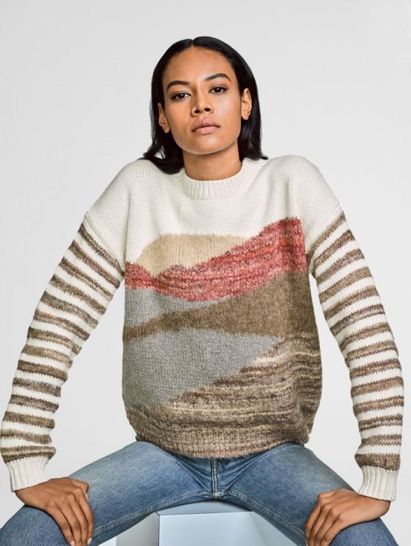 White + Warren - Landscape Intarsia Crewneck in Dayscape – Blond