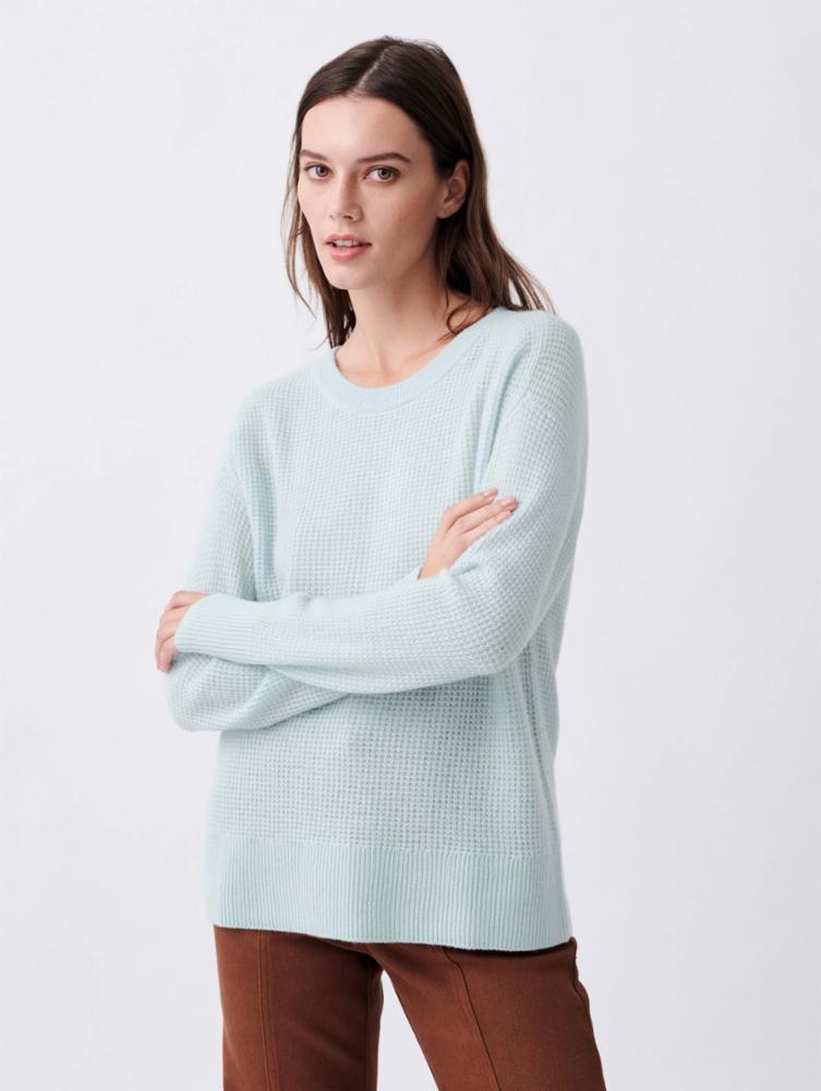 White + Warren - Cashmere Waffle Sweatshirt in Daylight Blue