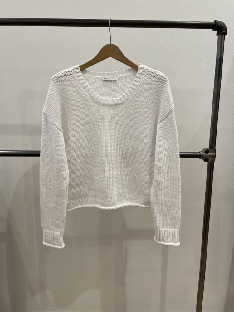 White + Warren - Italian Recycled Cotton Tape Cropped Crewneck in White