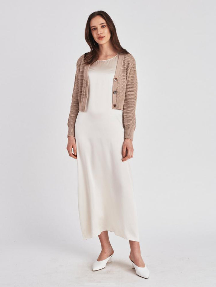 White + Warren - Mercerized Cotton Mesh Cardigan in Soft Toffee