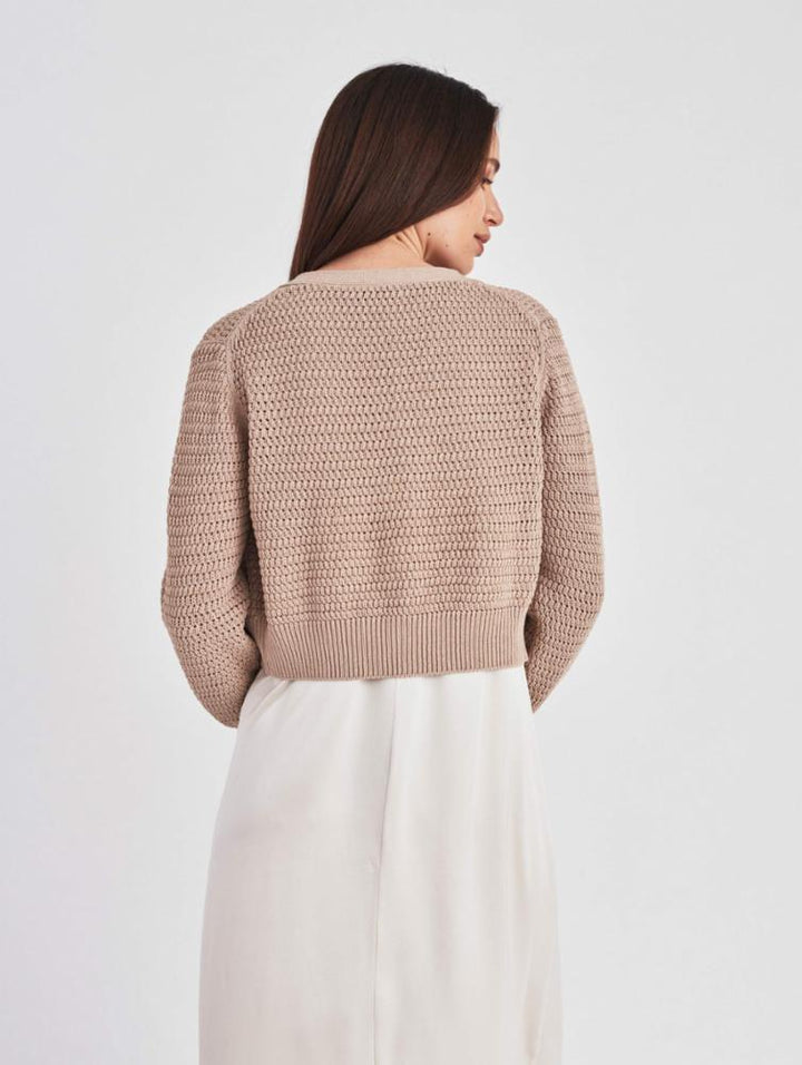 White + Warren - Mercerized Cotton Mesh Cardigan in Soft Toffee