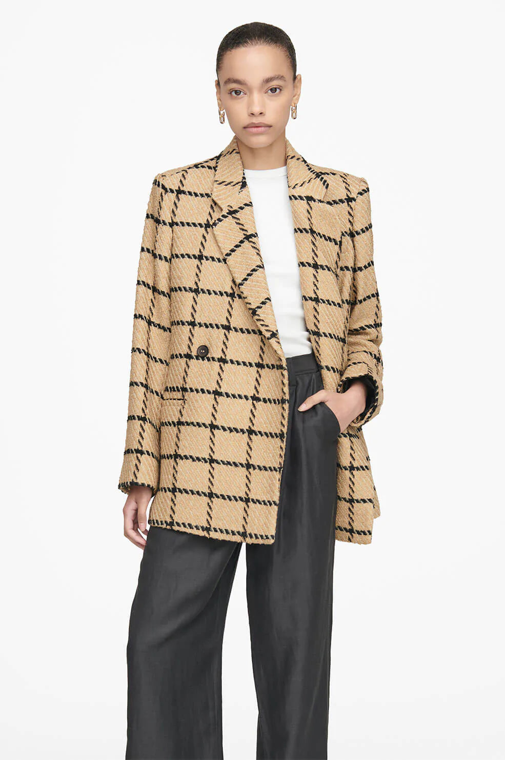 Anine Bing Kaia Blazer in Camel Check