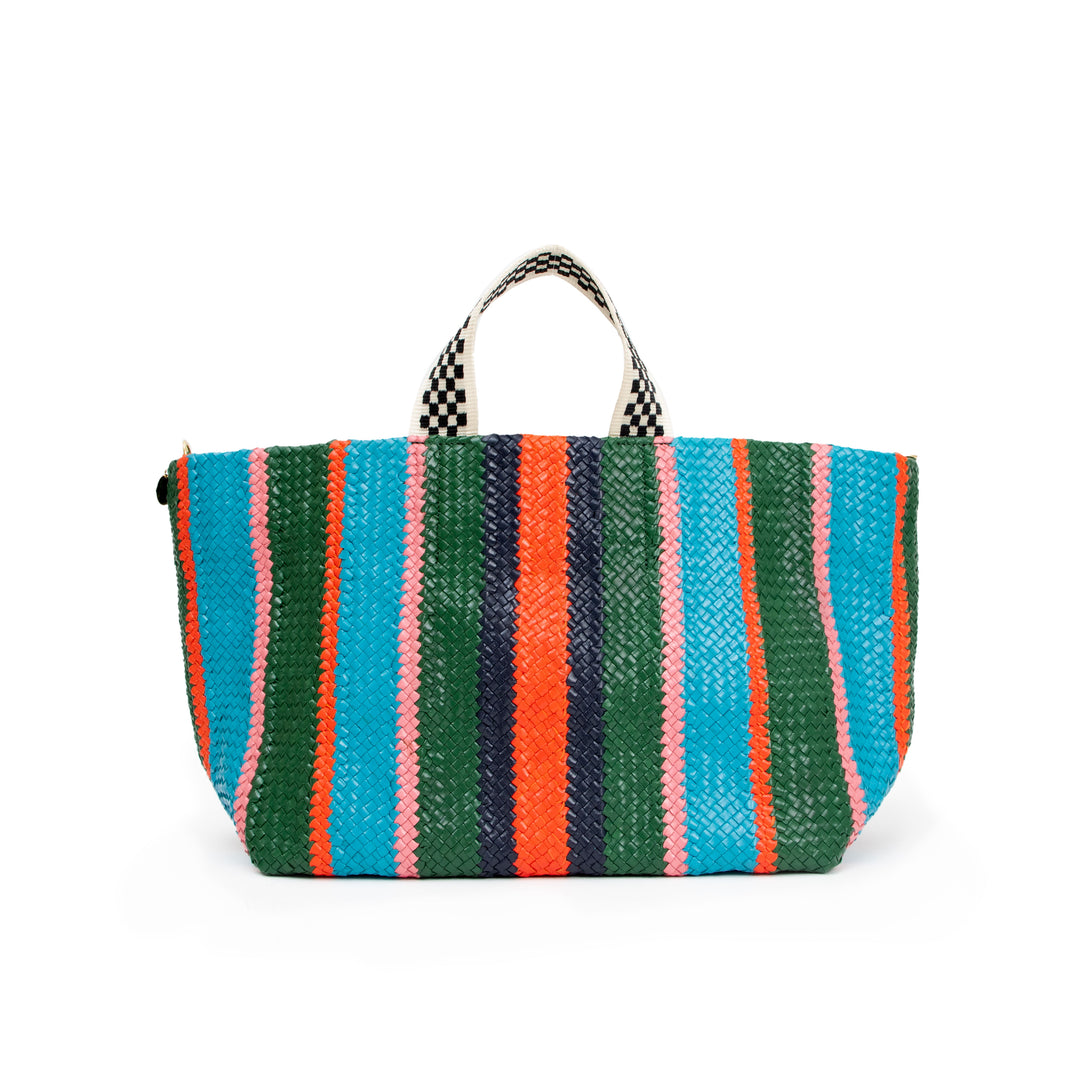 Clare V. - Bateau Tote in Evergreen Multi Woven Wide Stripe