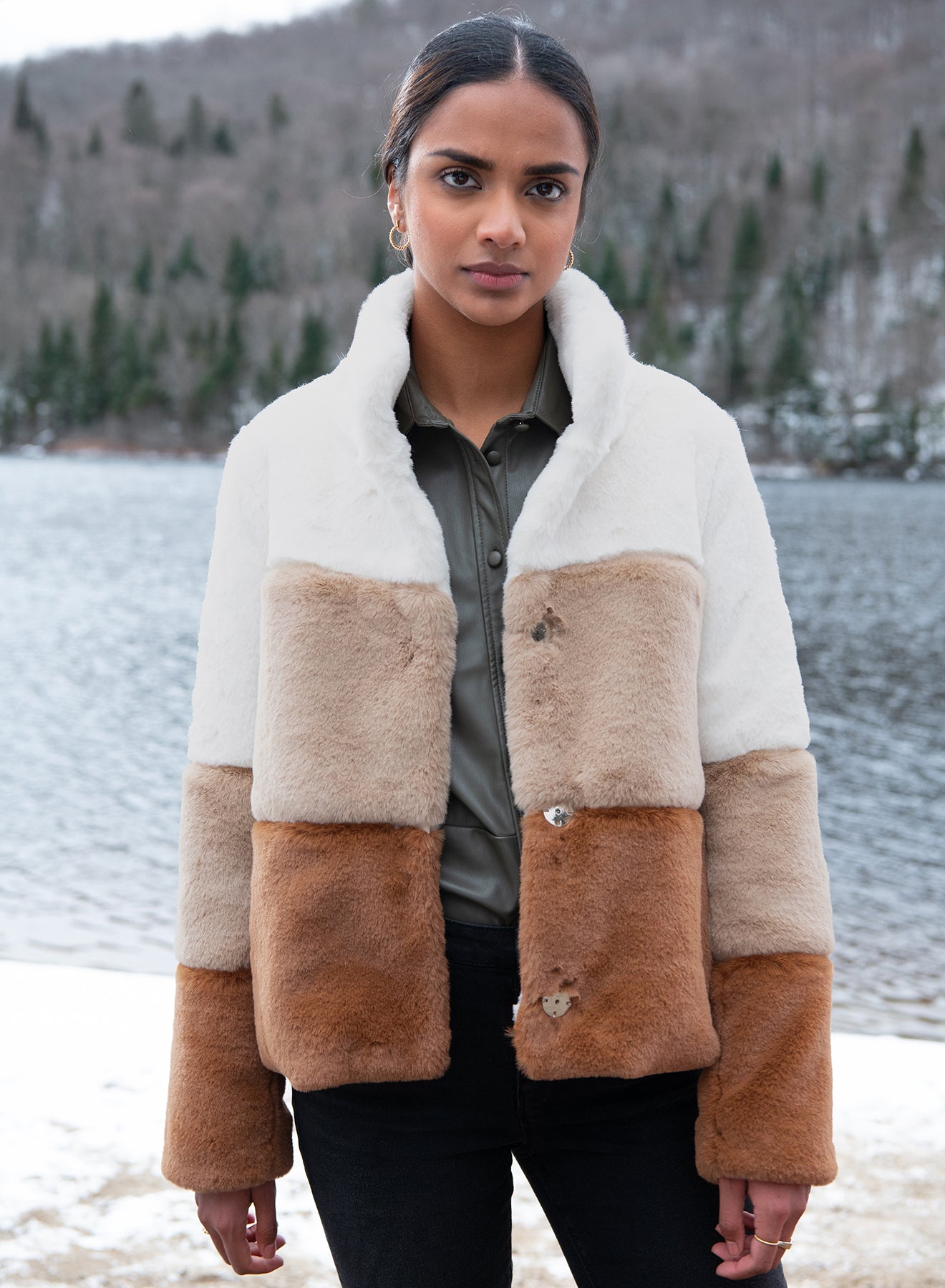 Soia Kyo Bea Faux Fur Coat in Multicolor Blond Genius