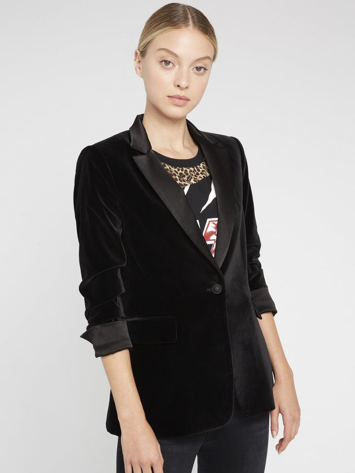 Alice + Olivia - Macey Pleated Sleeve Fitted Blazer Black
