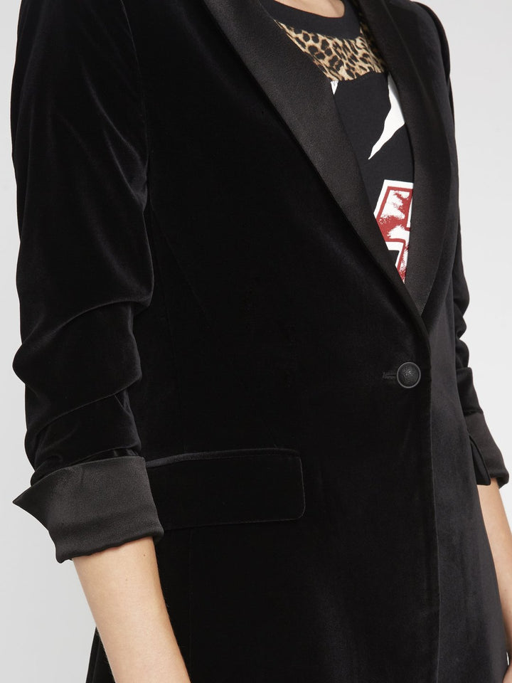 Alice + Olivia - Macey Pleated Sleeve Fitted Blazer Black