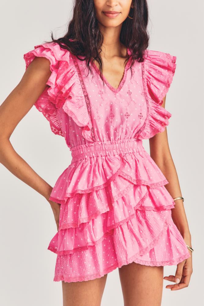 Love Shack Fancy - Corelli Dress in Hot Pink Cherry Blond Genius Love Shack Fancy - Corelli Dress in Hot Pink Cherry Blond Genius