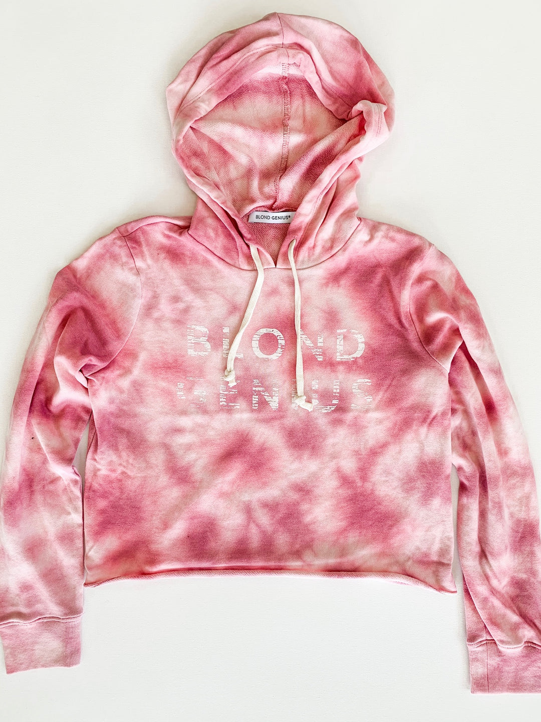 Blond Genius -Distressed Logo Hoodie in Pink Tie Dye