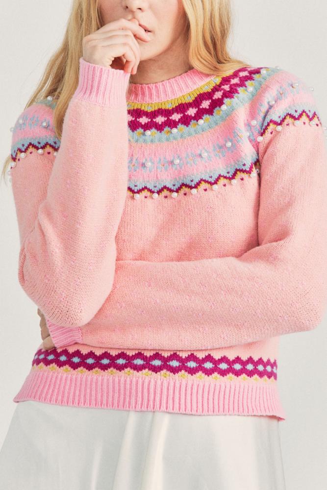 Love Shack Fancy - Crawley Slim Pullover in Berry Smash