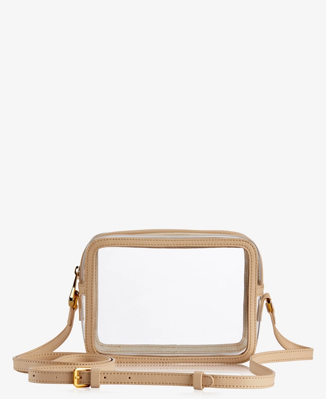 GiGi New York Tan Collins Crossbody Game Clear PVC w Tan Leather Blond Genius