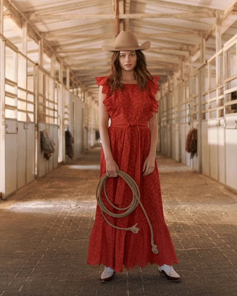 The Great The Eyelet Apron Dress in Cardinal Blond Genius