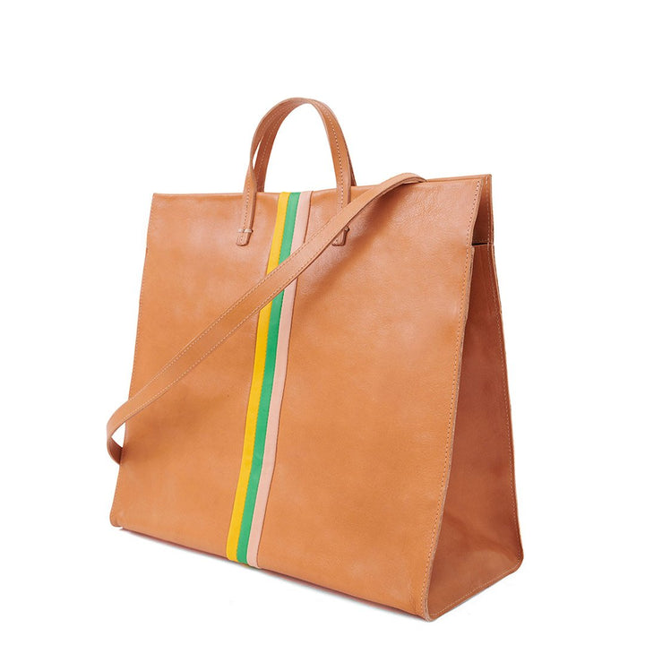 Clare V. - Simple Tote in Natural Rustic w/ Pale Pink, Parrot Green & Canary Italian Nappa Desert Stripes