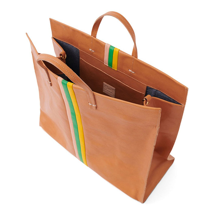 Clare V. - Simple Tote in Natural Rustic w/ Pale Pink, Parrot Green & Canary Italian Nappa Desert Stripes