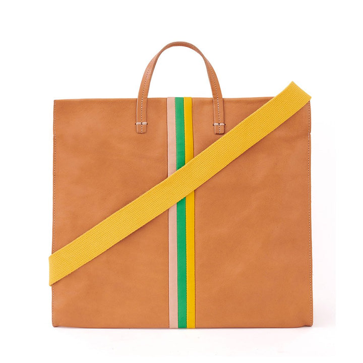Clare V. - Simple Tote in Natural Rustic w/ Pale Pink, Parrot Green & Canary Italian Nappa Desert Stripes