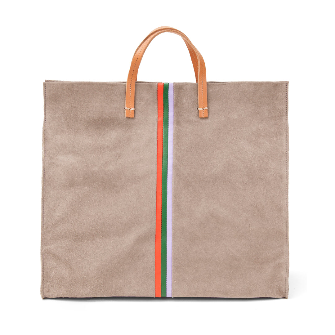 Clare V. - Simple Tote in Dark Grey Suede w/ Violet, Fern & Lipstick Italian Nappa Mini Stripes