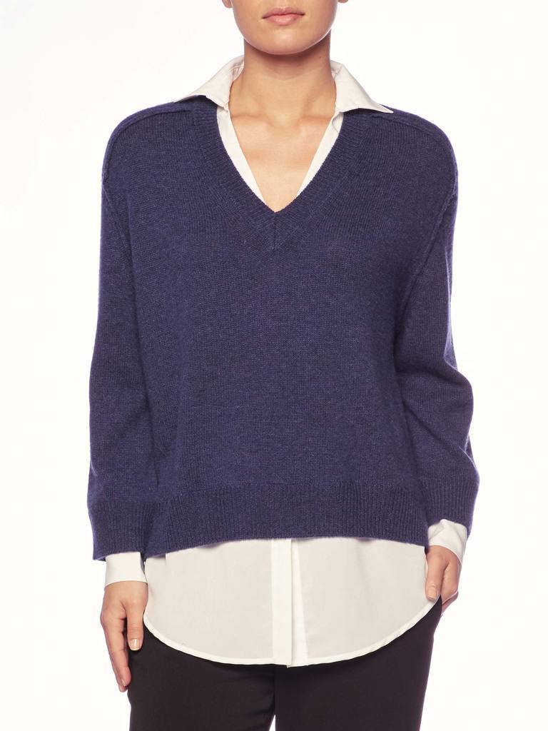 BROCHU WALKER V Neck Layered Pullover in Atlas Melange with
