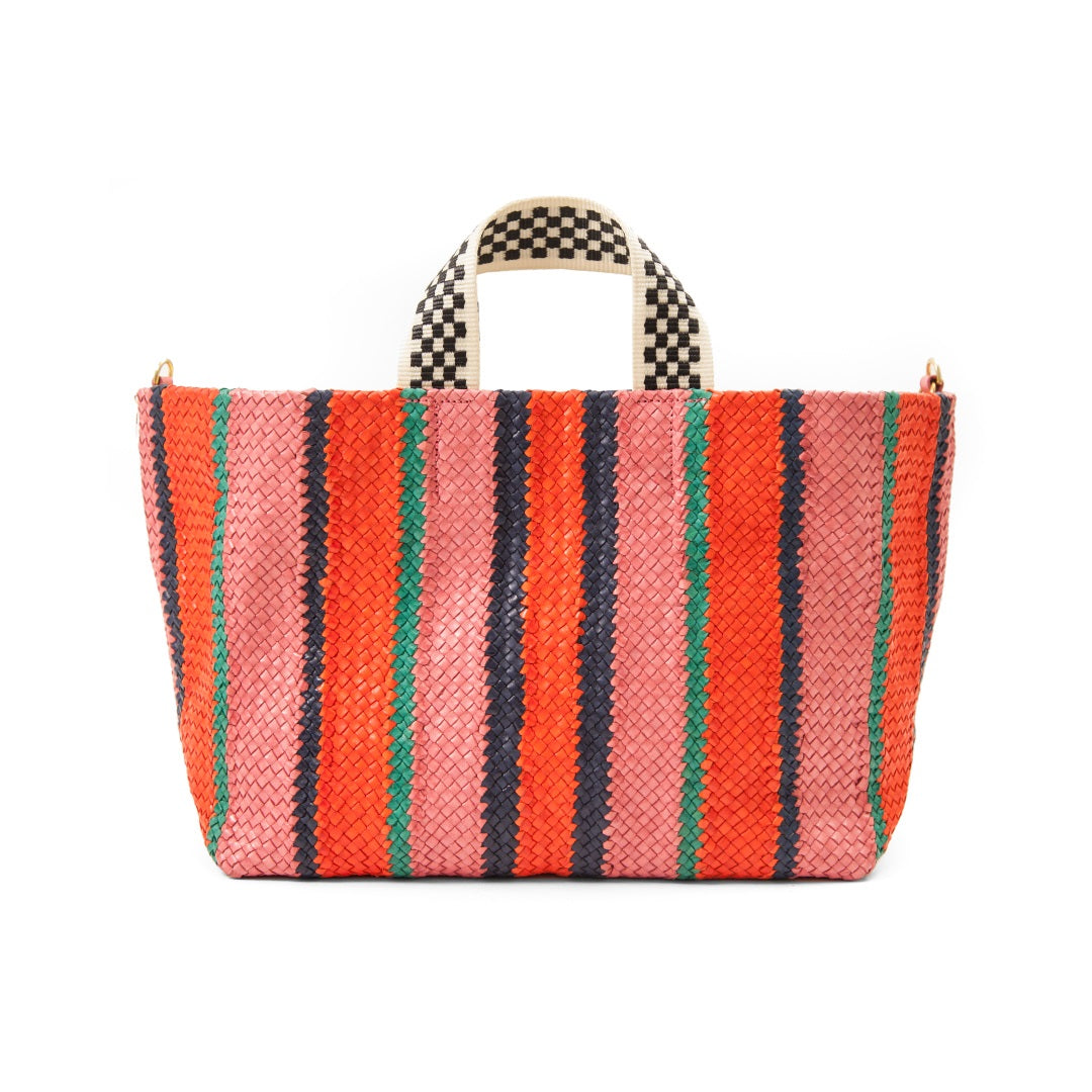 Clare V. - Bateau Tote in Petal w/ Poppy, Navy & Mint Opal Woven Stripes