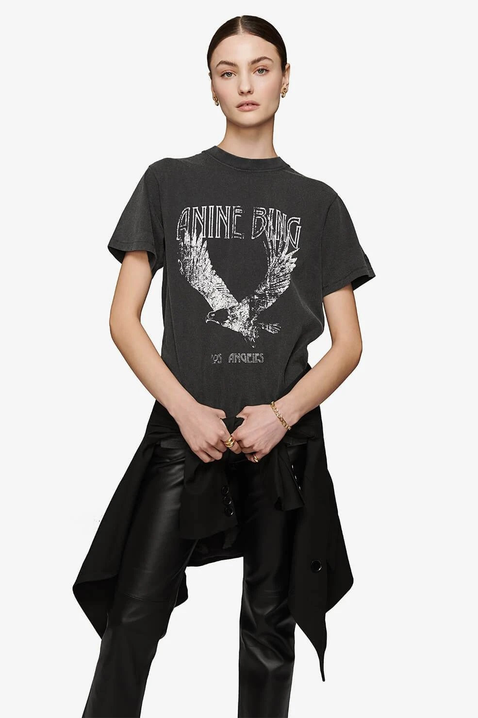 Anine Bing - Lili Eagle Tee in Washed Black – Blond Genius 
