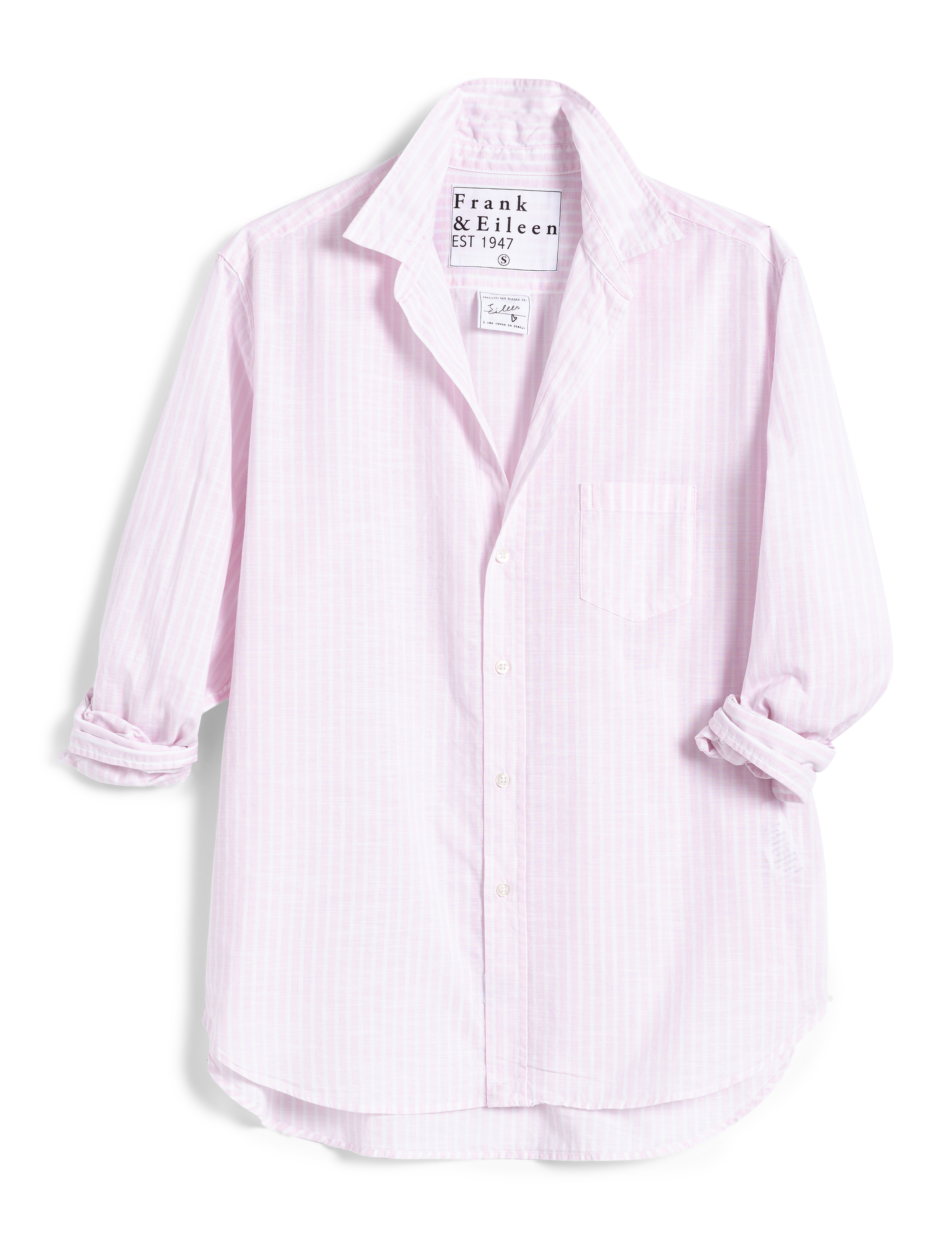 Frank & Eileen - Eileen Woven Button Up in Soft Pink, White Stripe