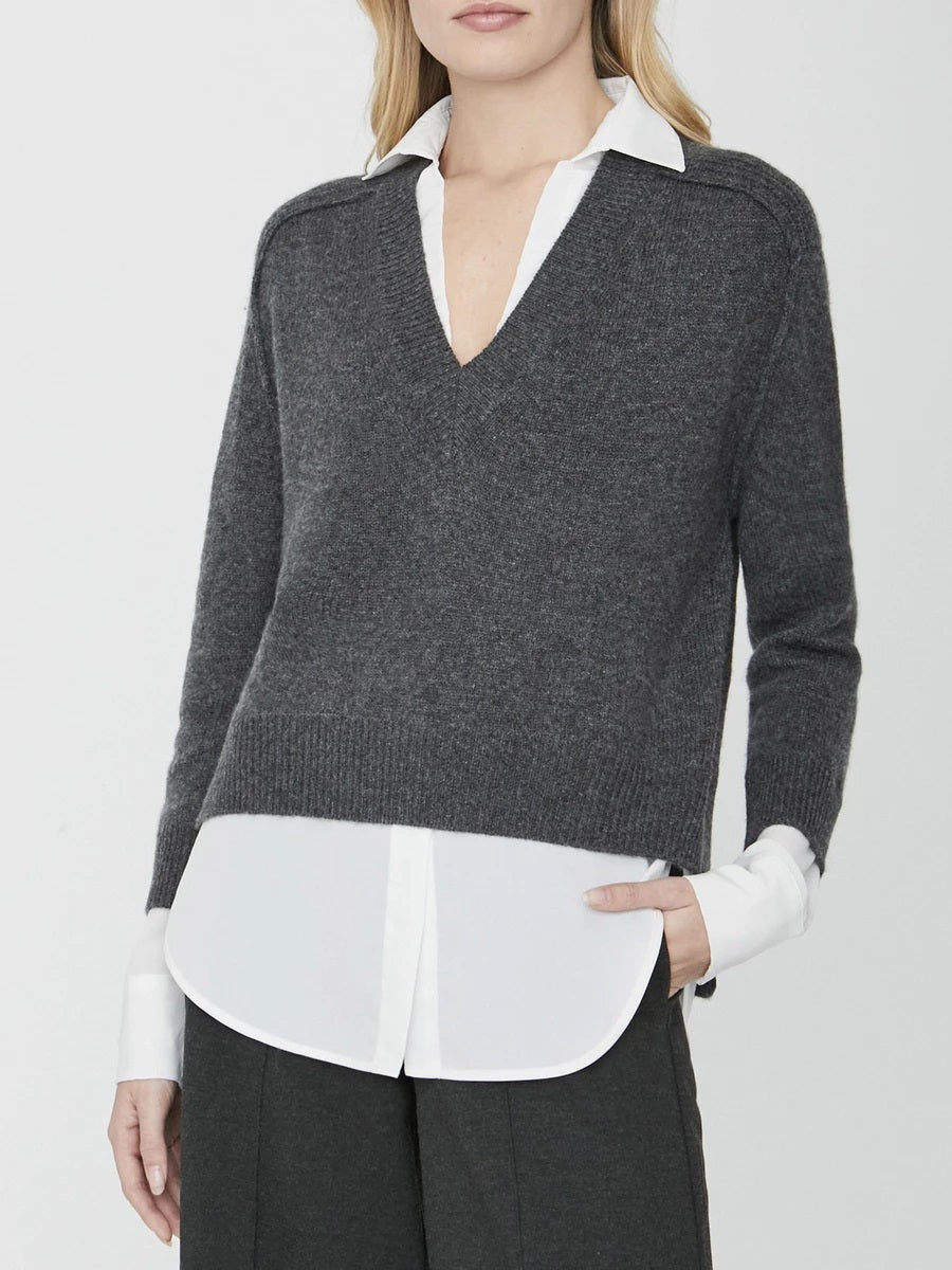 Brochu Walker Alum V-Neck Layered Looker Sweater in Flannel