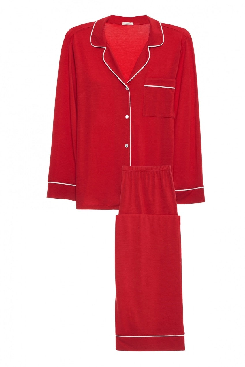 Eberjey Gisele Long PJ Set in Haute Red/Ivory – Blond Genius