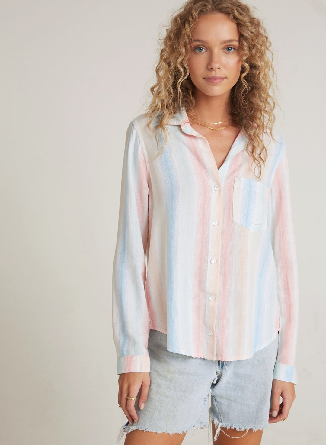 Bella Dahl - Pocket Button Down in Havana Rainbow Stripe