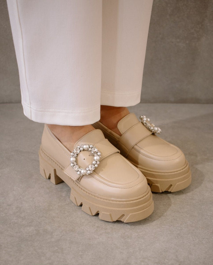 Alohas - Trailblazer Crystal Ivory/Beige Leather Loafers