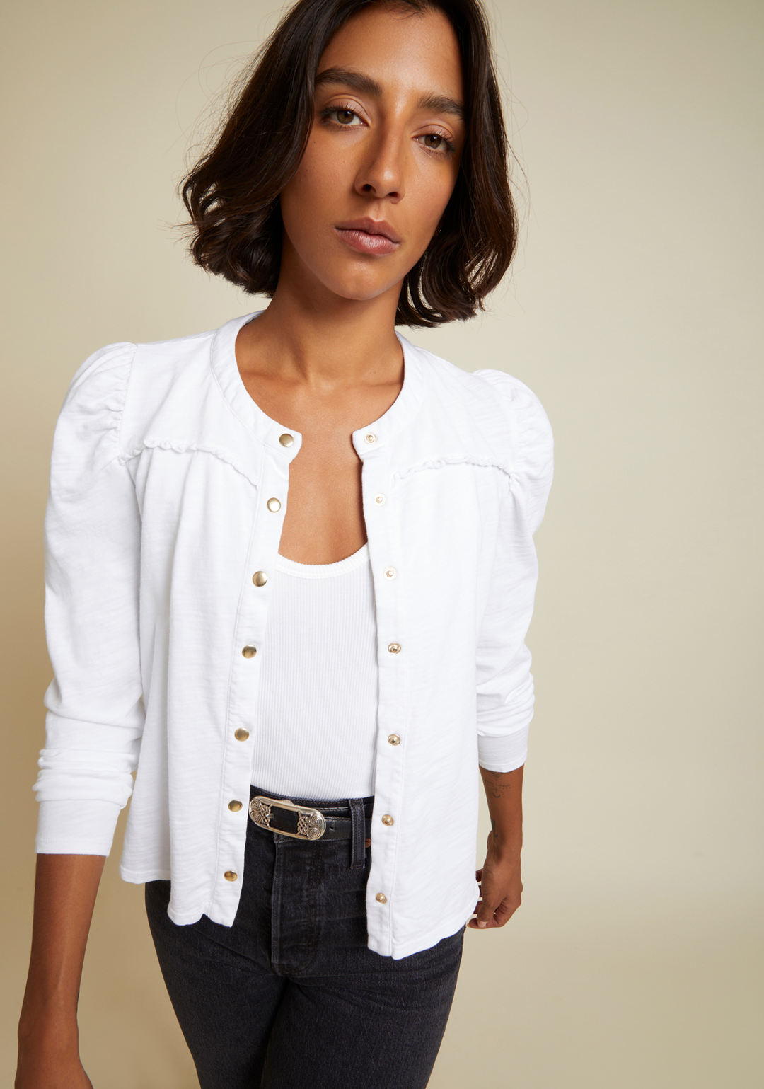 Nation LTD - Juniper Femme Collarless Tee in Optic White