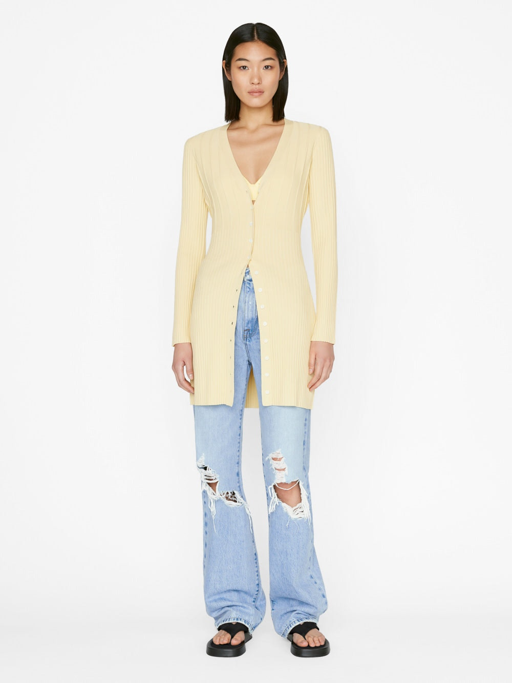 Frame Long Rib Cardi in Butter – Blond Genius