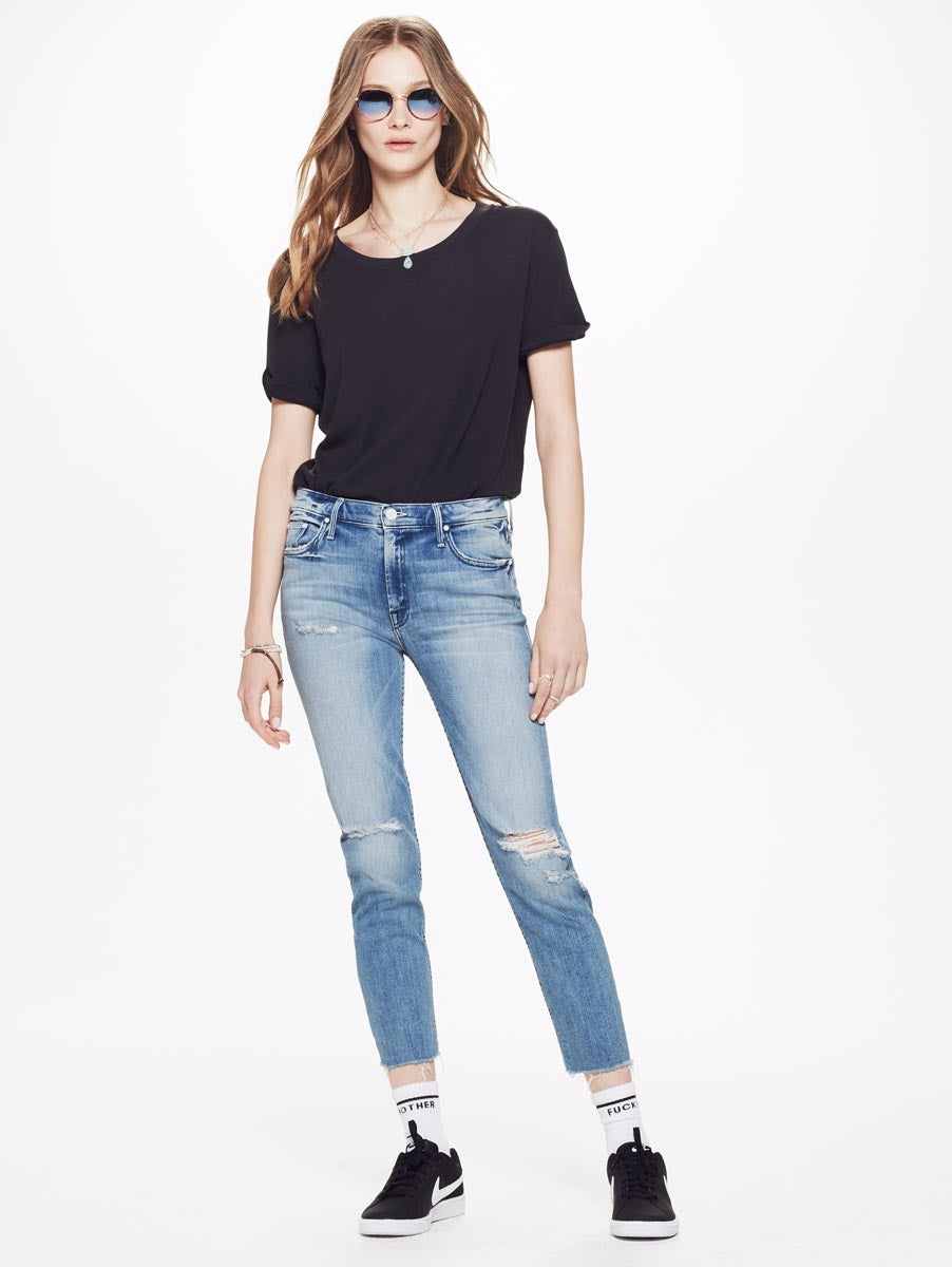 Mother Sinner Fray Ankle Skinny Jeans in Losing Control